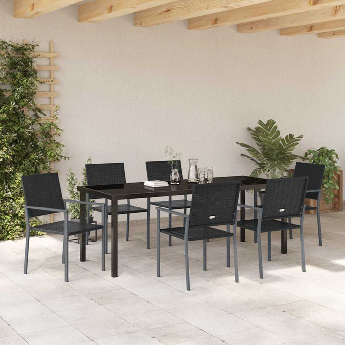 Set de masă pentru grădină 7 pcs Negru Ratan PE WALTI
