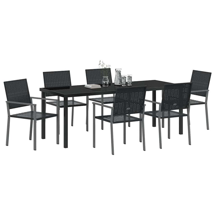 Set de masă pentru grădină 7 pcs Negru Ratan PE WALTI