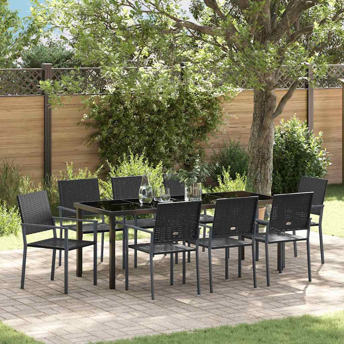 Set de masă pentru grădină 9 pcs Negru Ratan PE WALTI
