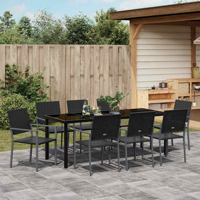 Set de masă pentru grădină 9 pcs Negru Ratan PE WALTI