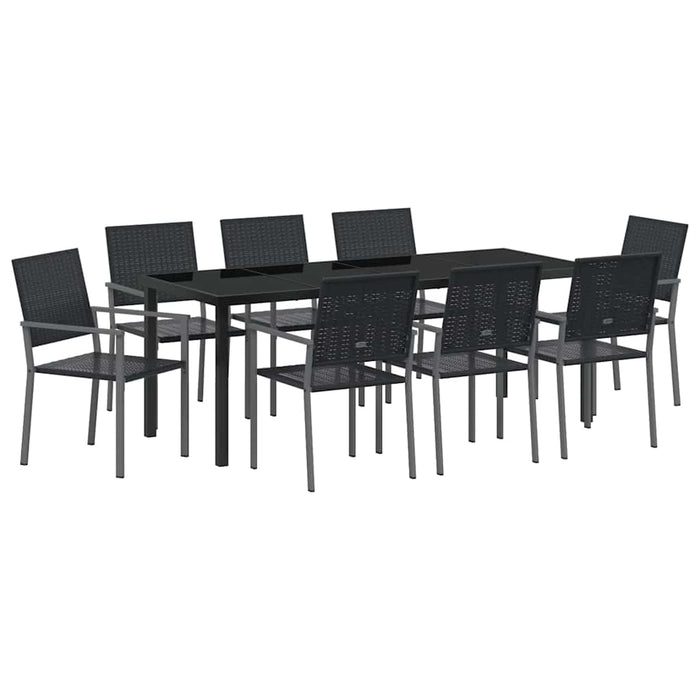 Set de masă pentru grădină 9 pcs Negru Ratan PE WALTI