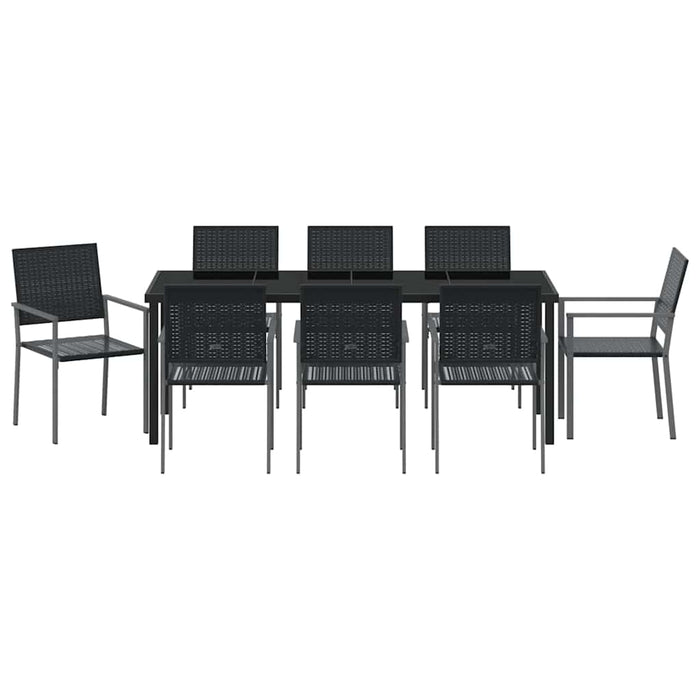 Set de masă pentru grădină 9 pcs Negru Ratan PE WALTI