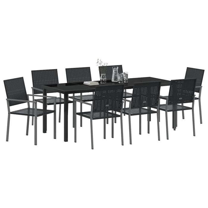 Set de masă pentru grădină 9 pcs Negru Ratan PE WALTI