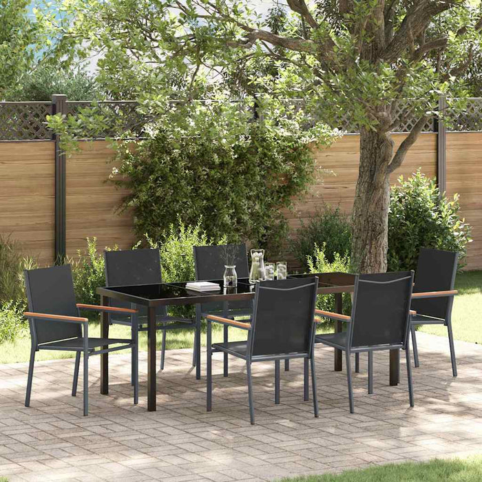 Set de masă pentru grădină 7 pcs Negru Oțel acoperit cu pulbere - WALTI WALTI