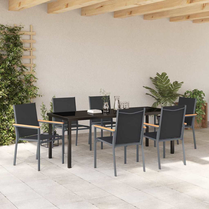 Set de masă pentru grădină 7 pcs Negru Oțel acoperit cu pulbere - WALTI WALTI