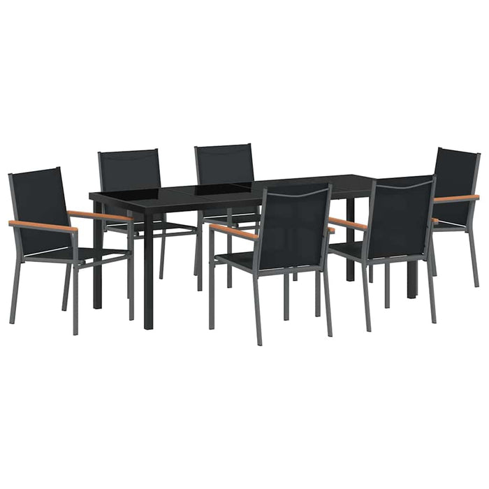 Set de masă pentru grădină 7 pcs Negru Oțel acoperit cu pulbere - WALTI WALTI
