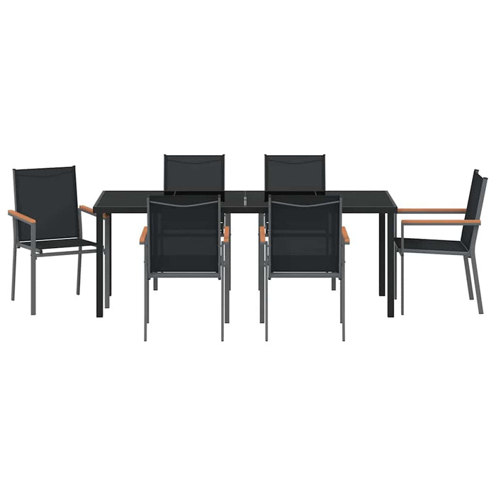 Set de masă pentru grădină 7 pcs Negru Oțel acoperit cu pulbere - WALTI WALTI