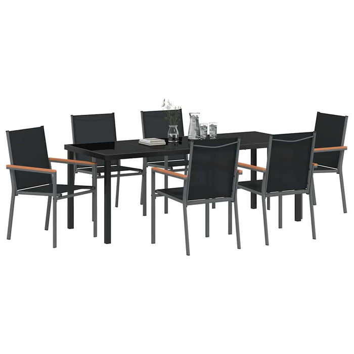 Set de masă pentru grădină 7 pcs Negru Oțel acoperit cu pulbere - WALTI WALTI