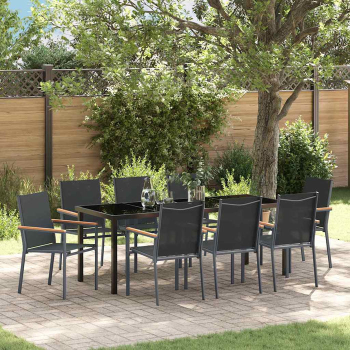 Set de masă pentru grădină 9 pcs Negru Oțel acoperit cu pulbere - WALTI WALTI