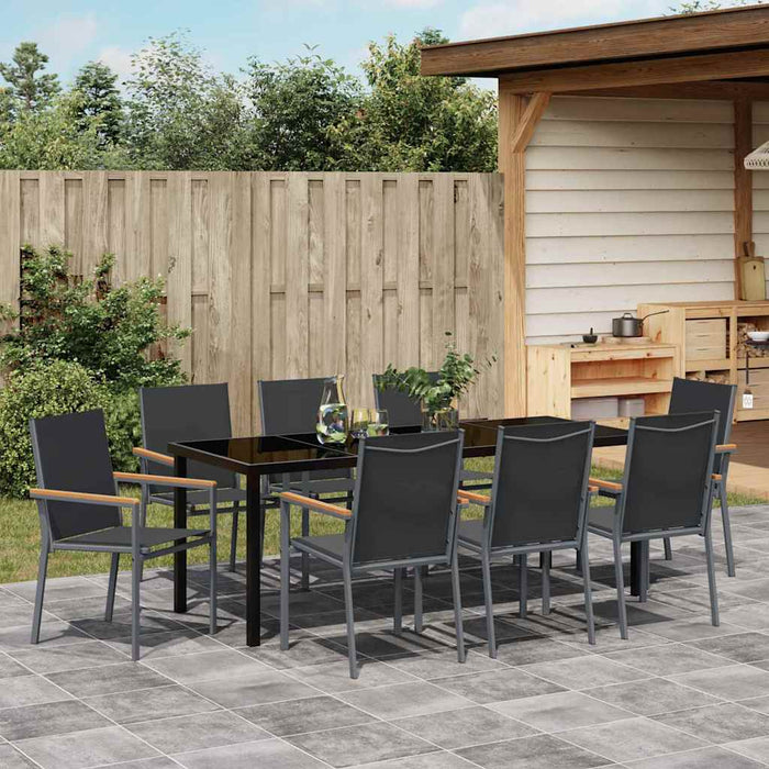 Set de masă pentru grădină 9 pcs Negru Oțel acoperit cu pulbere - WALTI WALTI