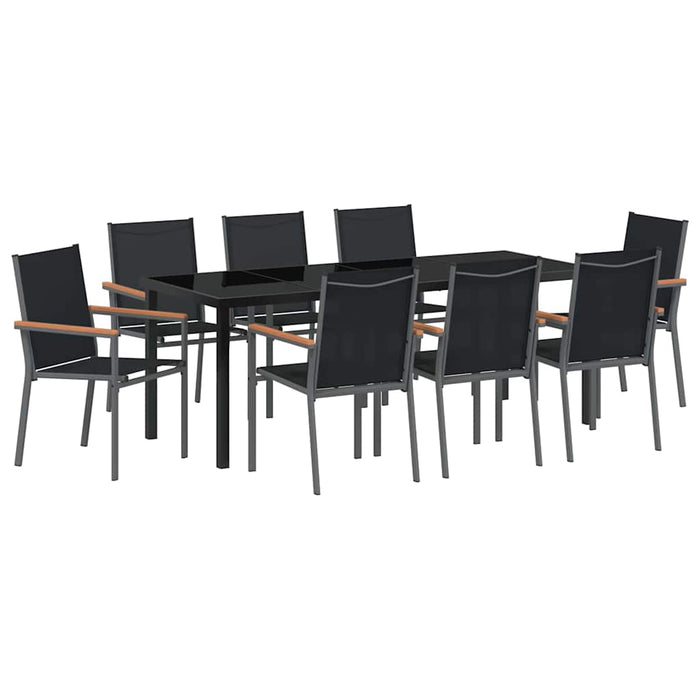 Set de masă pentru grădină 9 pcs Negru Oțel acoperit cu pulbere - WALTI WALTI