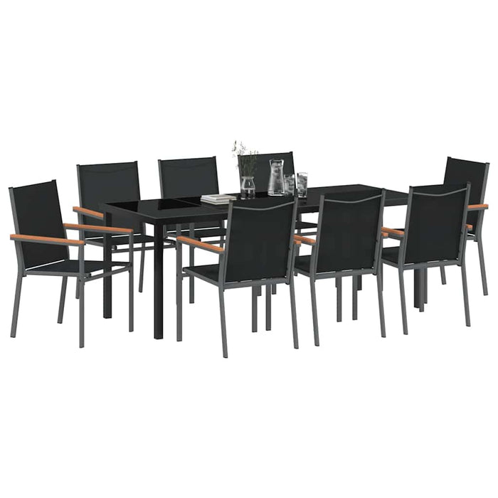 Set de masă pentru grădină 9 pcs Negru Oțel acoperit cu pulbere - WALTI WALTI