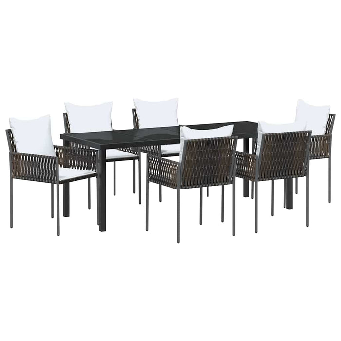Set de masă pentru grădină 7 pcs Maro și negru Ratan PE - WALTI WALTI