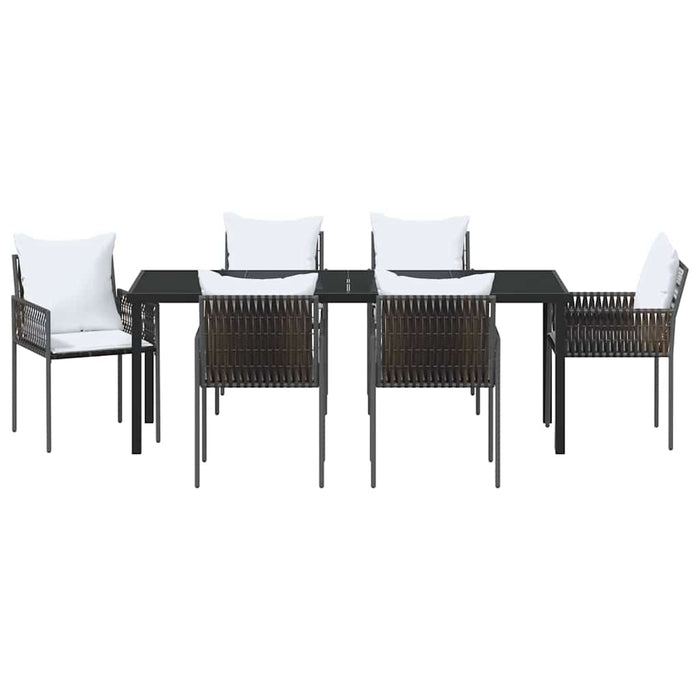 Set de masă pentru grădină 7 pcs Maro și negru Ratan PE - WALTI WALTI