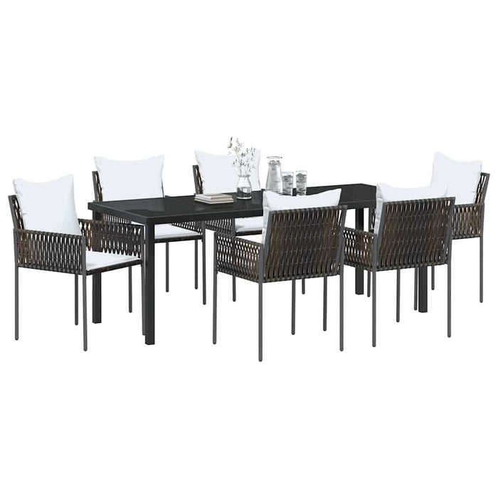 Set de masă pentru grădină 7 pcs Maro și negru Ratan PE - WALTI WALTI