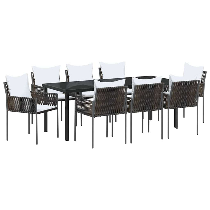 Set de masă pentru grădină 9 pcs Maro și negru Ratan PE - WALTI WALTI