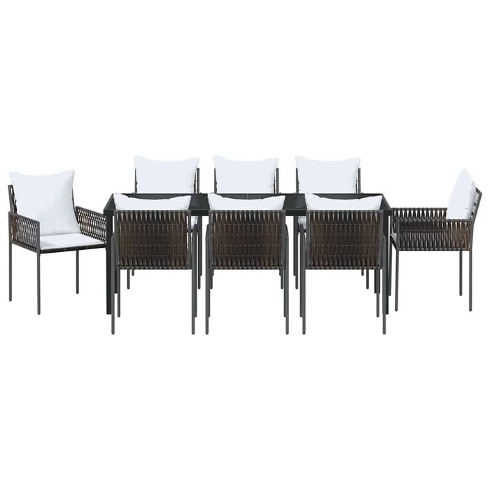 Set de masă pentru grădină 9 pcs Maro și negru Ratan PE - WALTI WALTI