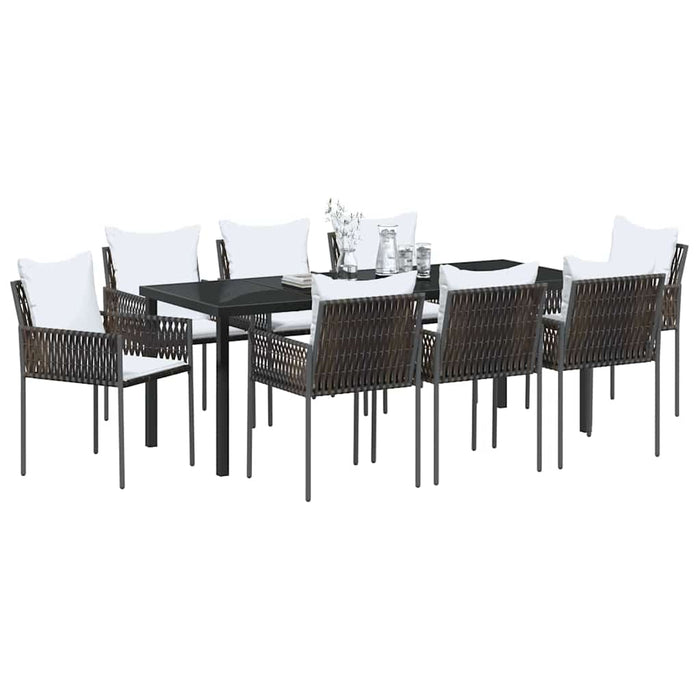 Set de masă pentru grădină 9 pcs Maro și negru Ratan PE - WALTI WALTI