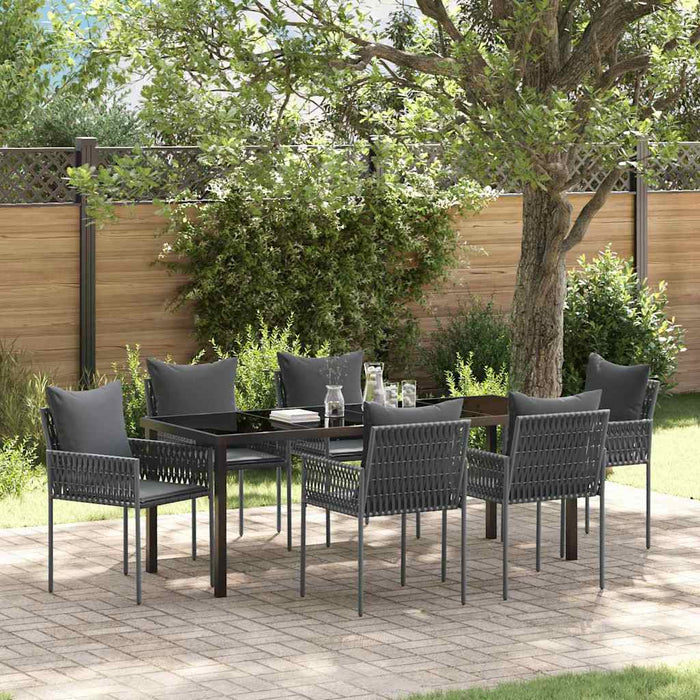 Set de masă pentru grădină 7 pcs Negru și Gri Ratan PE - WALTI WALTI