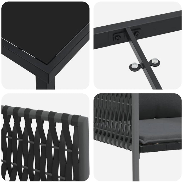 Set de masă pentru grădină 9 pcs Negru și Gri Ratan PE - WALTI WALTI