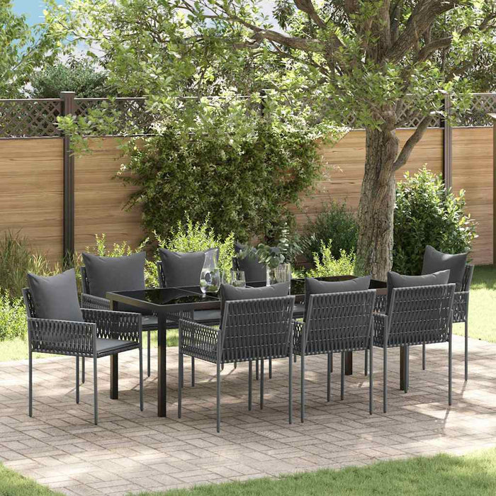Set de masă pentru grădină 9 pcs Negru și Gri Ratan PE - WALTI WALTI