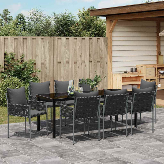 Set de masă pentru grădină 9 pcs Negru și Gri Ratan PE - WALTI WALTI
