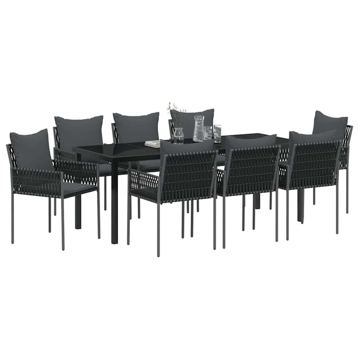 Set de masă pentru grădină 9 pcs Negru și Gri Ratan PE - WALTI WALTI