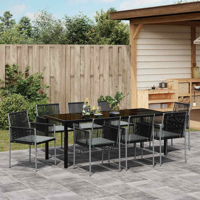 Set de masă pentru grădină 9 pcs Negru Ratan PE - WALTI WALTI