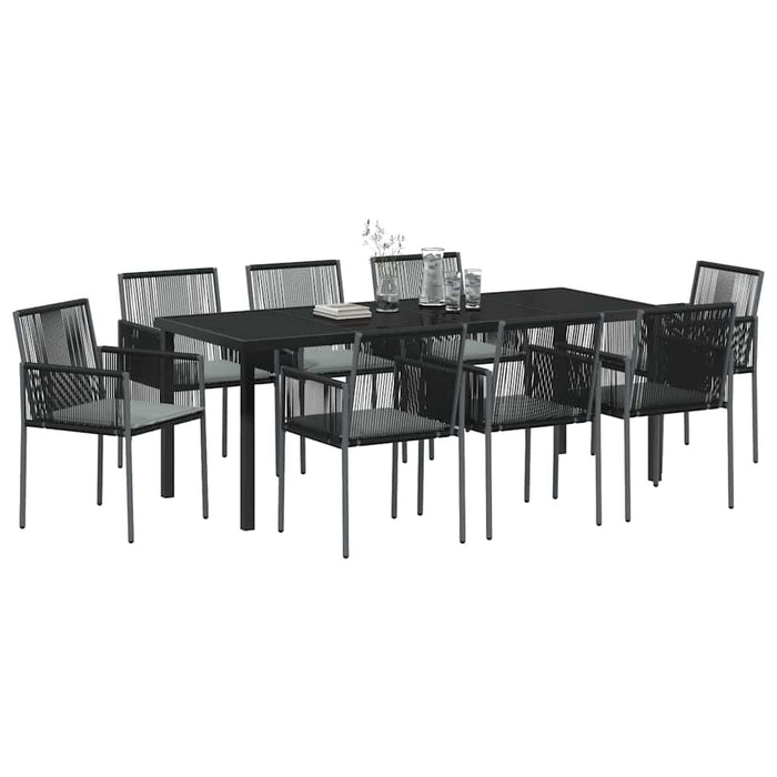 Set de masă pentru grădină 9 pcs Negru Ratan PE - WALTI WALTI