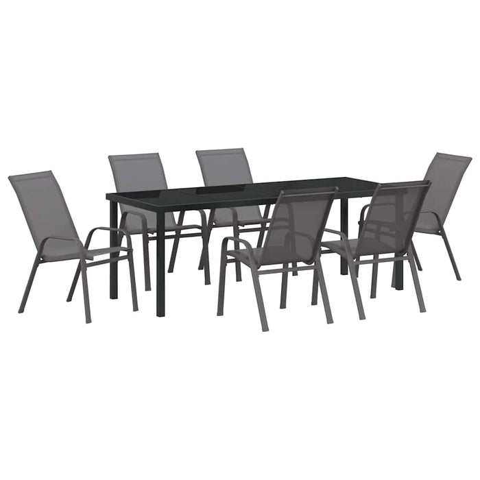 Set de masă pentru grădină 7 buc. Gri și negru WALTI