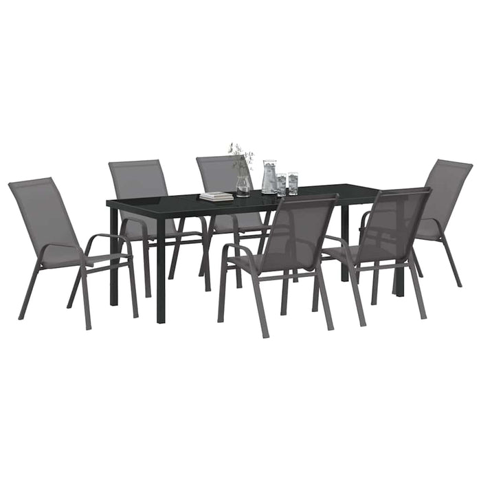 Set de masă pentru grădină 7 buc. Gri și negru WALTI