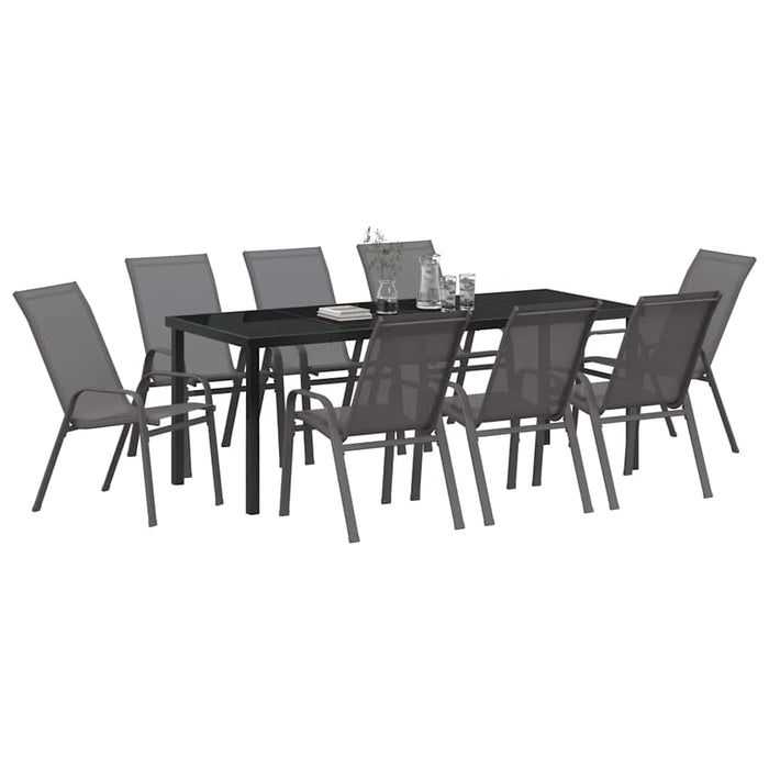 Set de masă pentru grădină 9 buc. Gri și negru WALTI