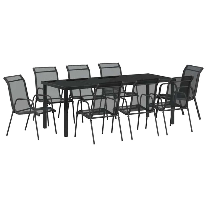 Set de masă pentru grădină 9 pcs Negru - WALTI WALTI