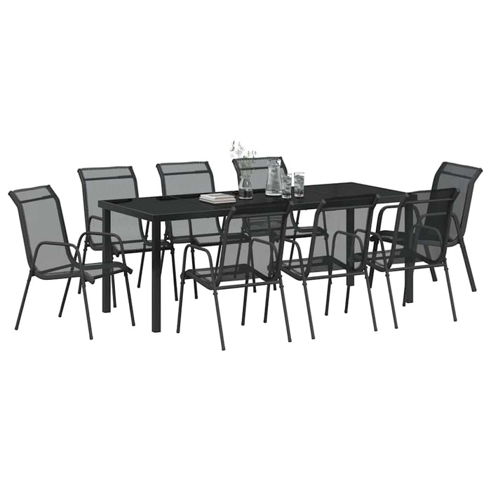 Set de masă pentru grădină 9 pcs Negru - WALTI WALTI
