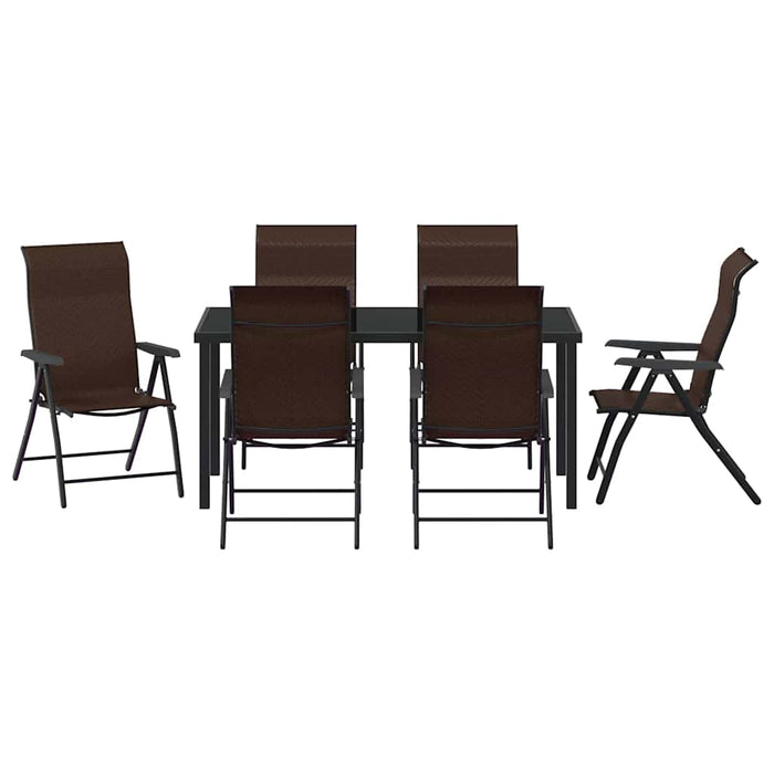 Set de masă pentru grădină 7 pcs Maro Oțel vopsit electrostatic WALTI