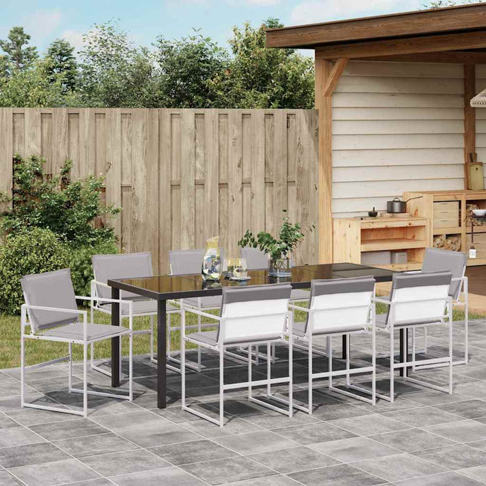 Set de masă pentru grădină 9 pcs Alb Oțel vopsit electrostatic - WALTI WALTI