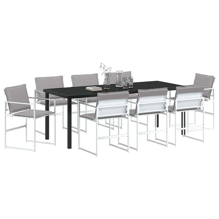 Set de masă pentru grădină 9 pcs Alb Oțel vopsit electrostatic - WALTI WALTI