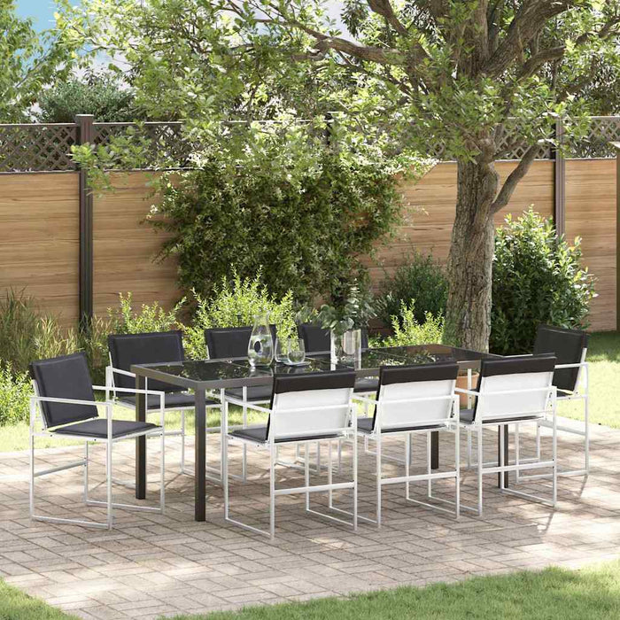 Set de masă pentru grădină 9 pcs Alb Oțel vopsit electrostatic - WALTI WALTI
