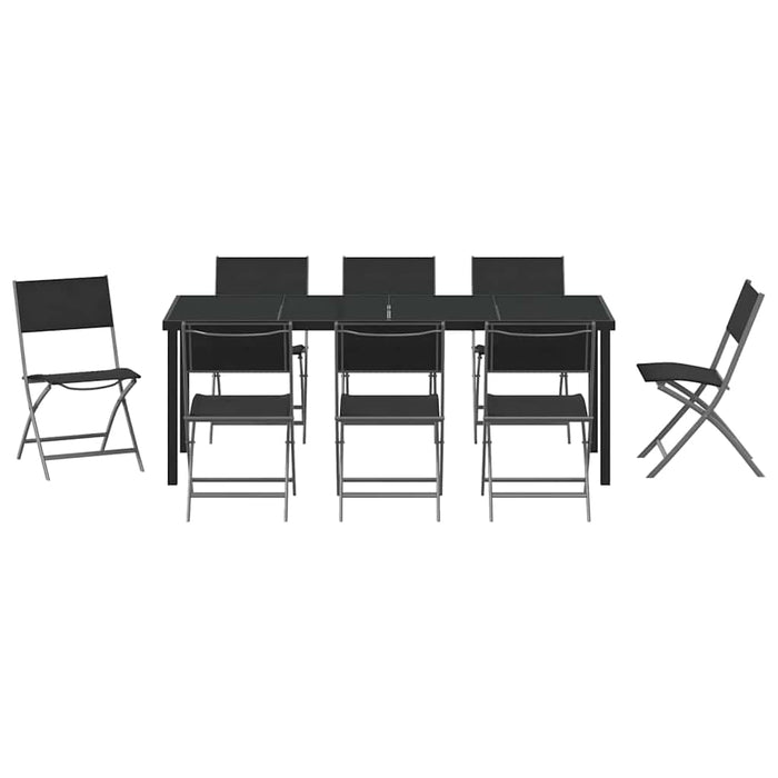 Set de masă pentru grădină 9 pcs Negru - WALTI WALTI