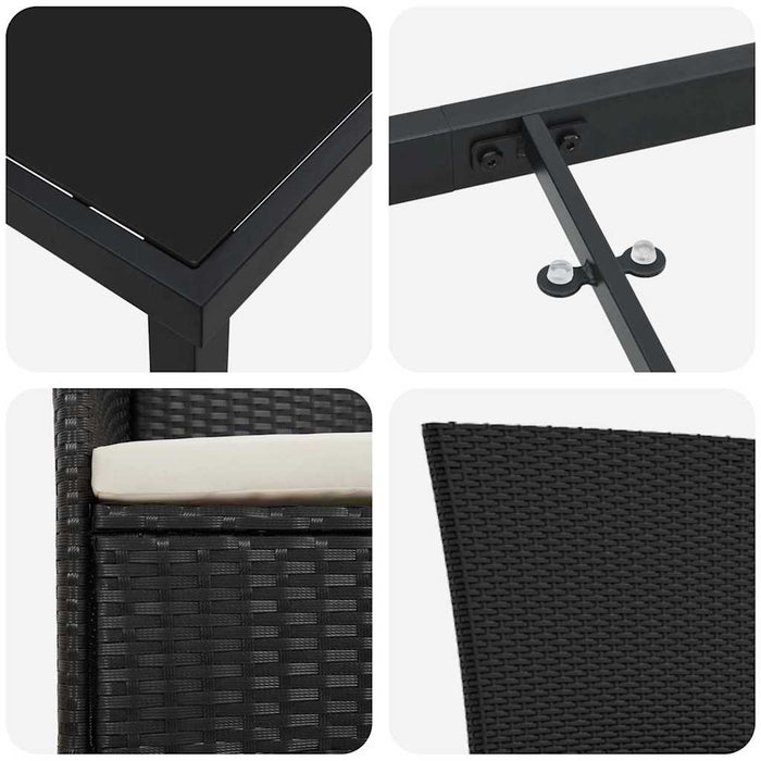 Set de mese grădină cu pernă 3 pcs Negru 80 x 80 x 73 cm - WALTI WALTI