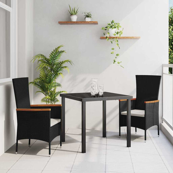 Set de mese grădină cu pernă 3 pcs Negru 80 x 80 x 73 cm - WALTI WALTI