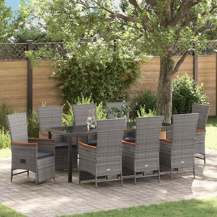 Set de masă pentru grădină cu pernă 9 pcs Gri poliratan - WALTI WALTI
