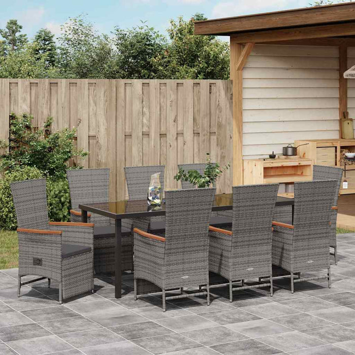 Set de masă pentru grădină cu pernă 9 pcs Gri poliratan - WALTI WALTI