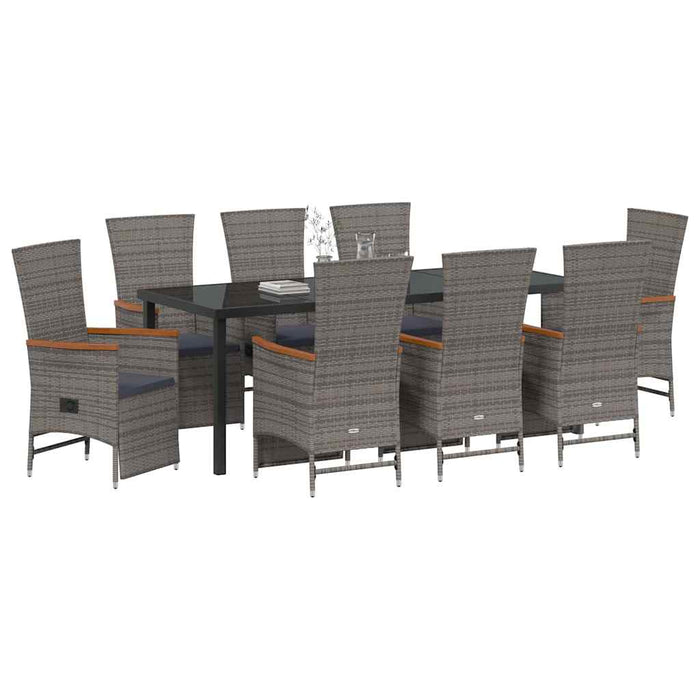 Set de masă pentru grădină cu pernă 9 pcs Gri poliratan - WALTI WALTI
