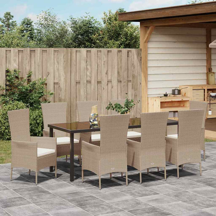 Set de masă pentru grădină cu pernă 9 pcs Bej poliratan - WALTI WALTI