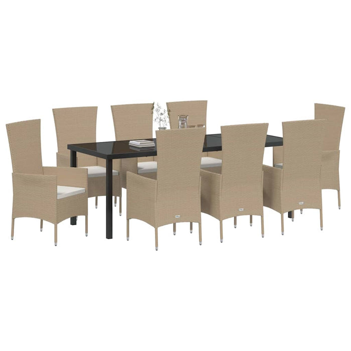 Set de masă pentru grădină cu pernă 9 pcs Bej poliratan - WALTI WALTI