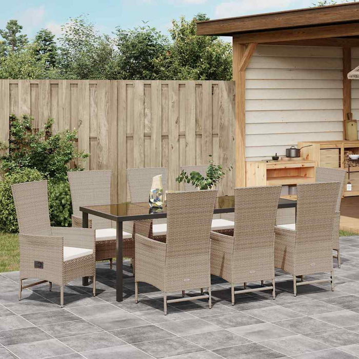 Set de masă pentru grădină cu pernă 9 pcs Bej poliratan - WALTI WALTI
