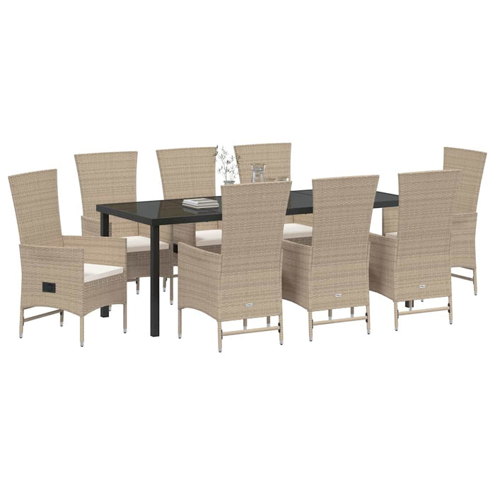 Set de masă pentru grădină cu pernă 9 pcs Bej poliratan - WALTI WALTI