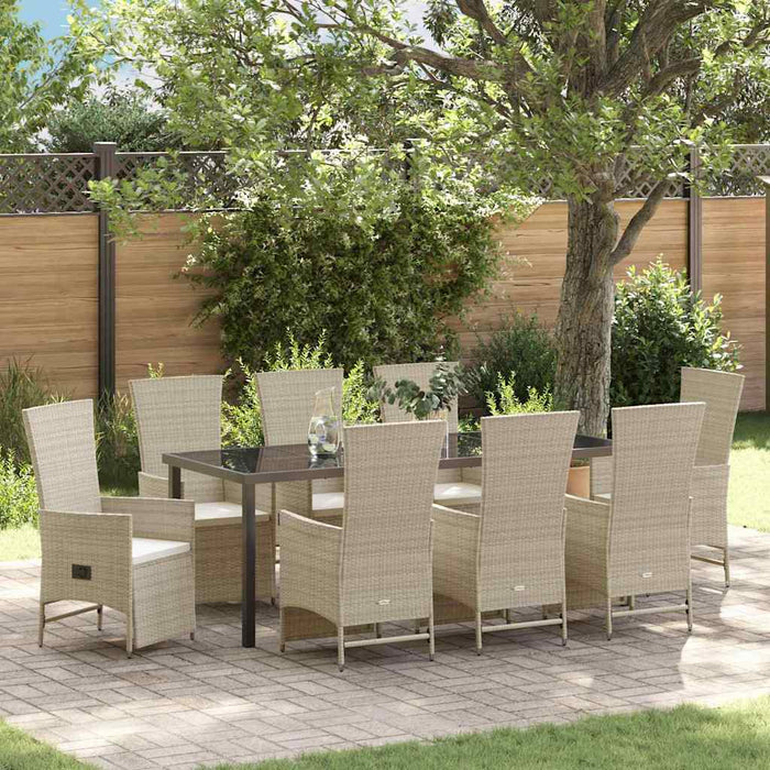 Set de masă pentru grădină cu pernă 9 pcs Bej poliratan - WALTI WALTI
