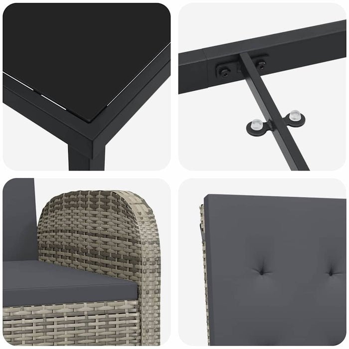 Set de masă pentru grădină cu pernă 9 pcs Gri poliratan - WALTI WALTI